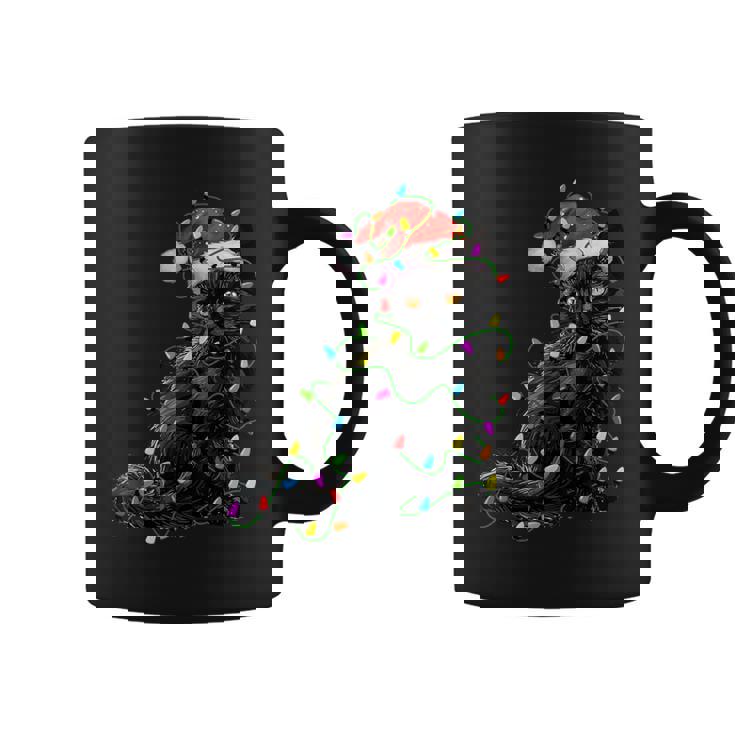Black Cat Santa Christmas Tree Lighting Xmas Coffee Mug