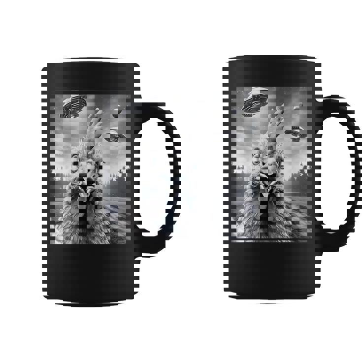 Chicken Rooster Graphic Selfie With Ufos Weird Aliens Coffee Mug