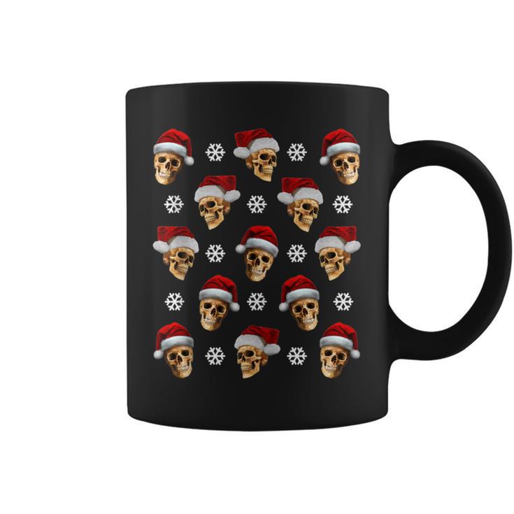 Creepy Anti Christmas Skulls With Santa Hats And Snow Flakes Tank Top Graphic Print Coffee Mug