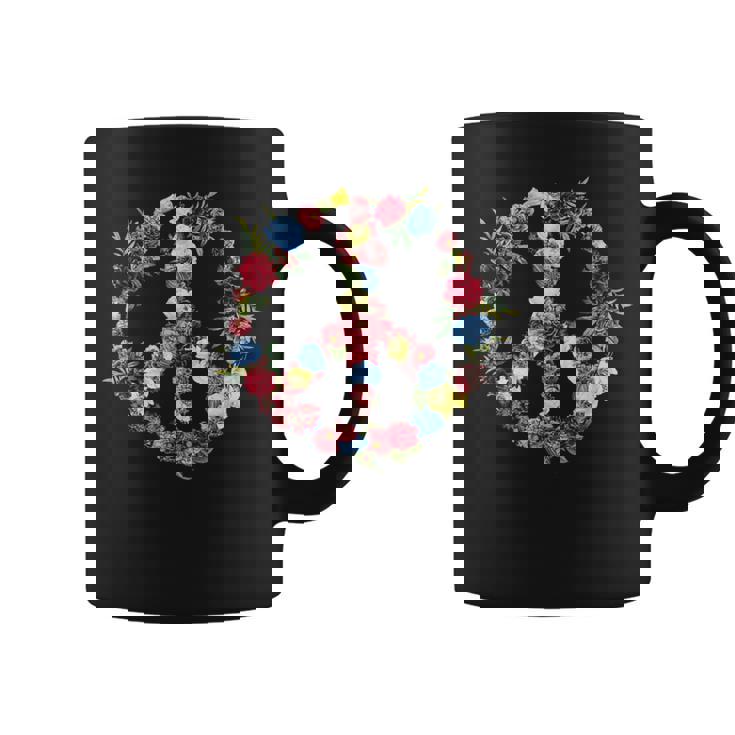 Peace Sign Flower Wreath Love And Kindness Botanical Hippie Graphic Print Coffee Mug