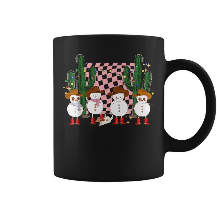 Retro Groovy Cowboy Snowmans Western Cactus Howdy Christmas Graphic Print Coffee Mug