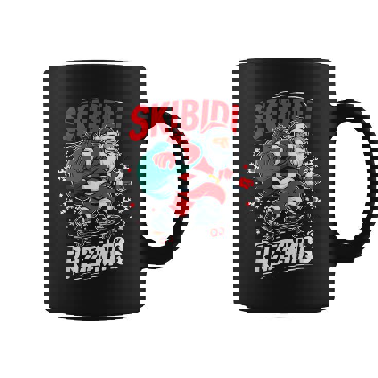 Retro Skibidi Rizzmas Santa Clause Skating Board Xmas Coffee Mug