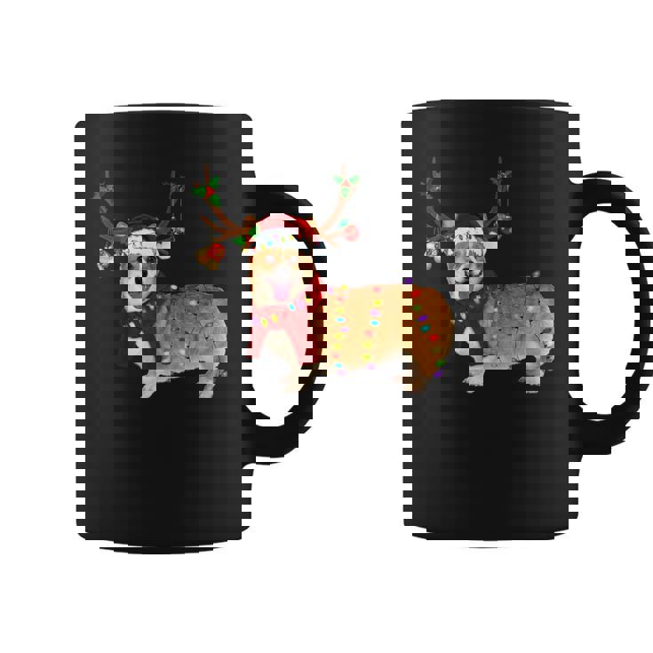 Santa Corgi Reindeer Light Christmas Graphic Print Coffee Mug