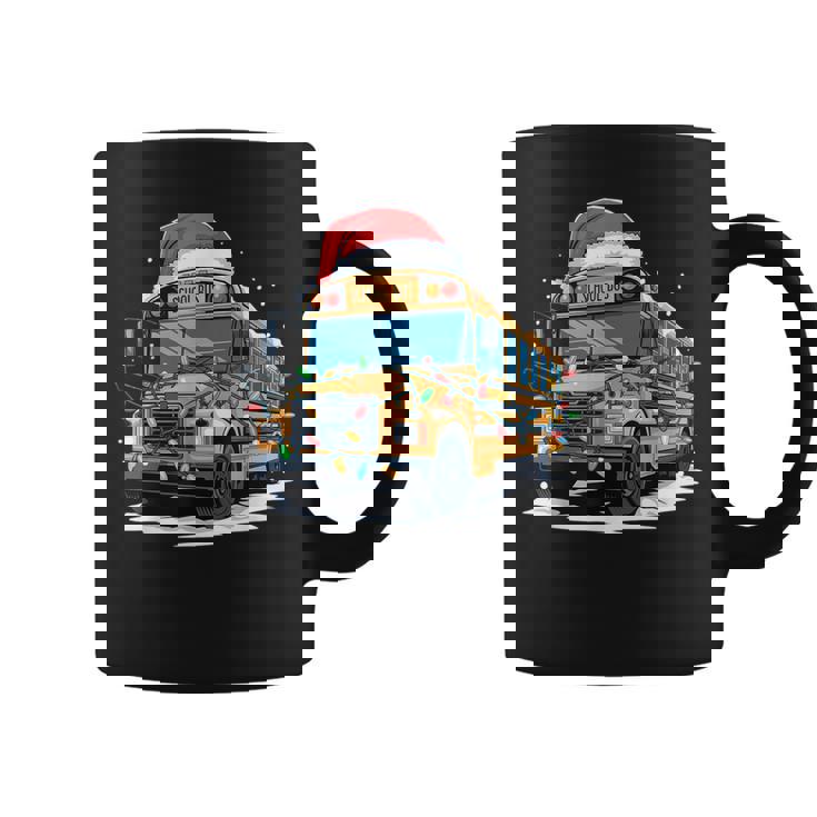 School Bus Christmas Tree Cute Santa Hat Lights Xmas Coffee Mug