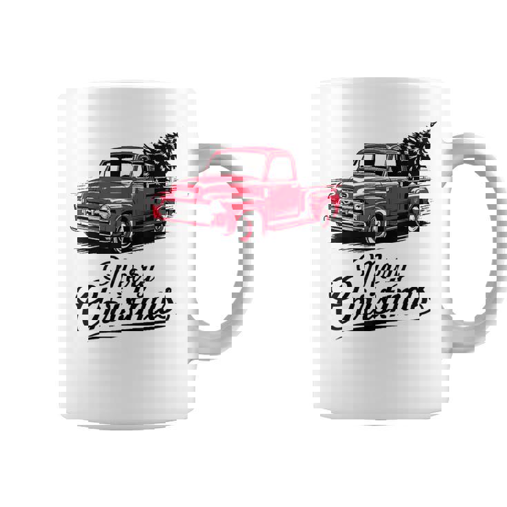 Red Pickup Truck Christmas Tree Vintage Christmas Women Coffee Mug