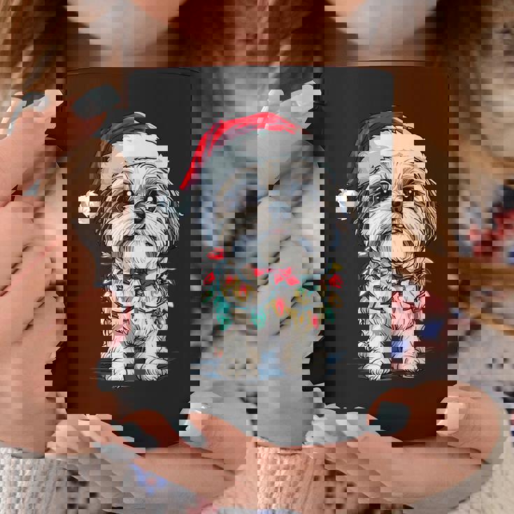 Shih Tzu Santa Christmas Tree Lights Xmas Dog Lover Pajama Coffee Mug Personalized Gifts