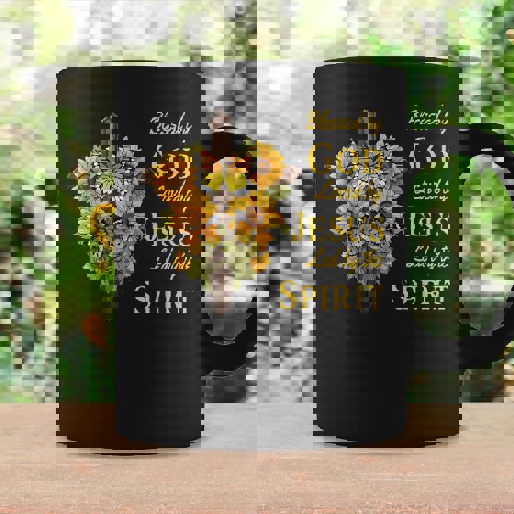 Blessed By God Loved By Jesus Sunflower Cross Christian Coffee Mug Gifts ideas