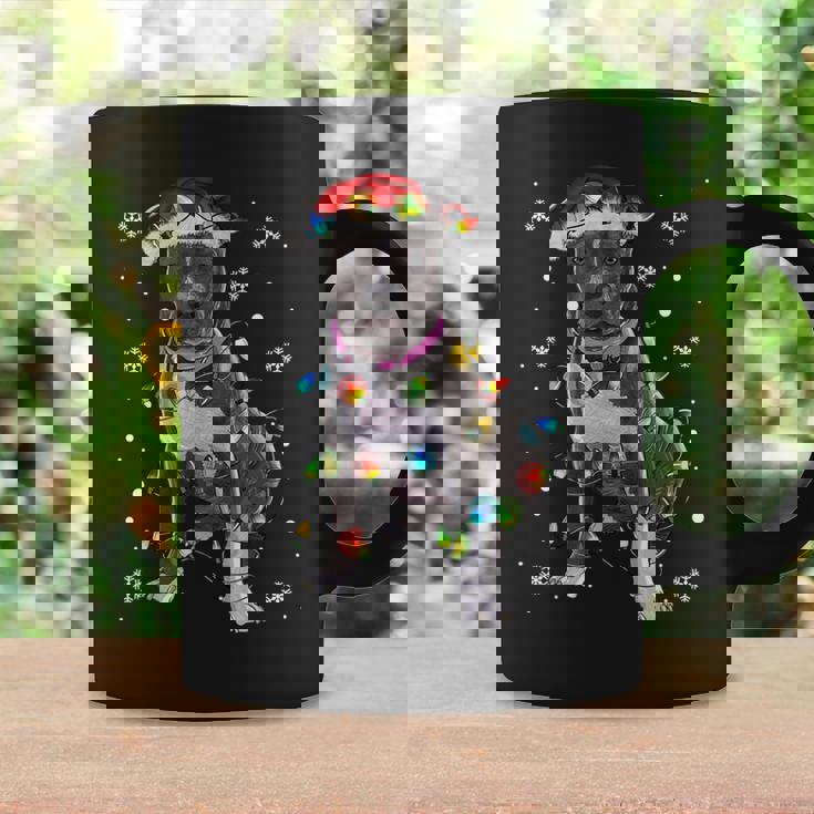 Pitbull Dog Santa Christmas Tree Lights Pajama Xmas Coffee Mug Gifts ideas