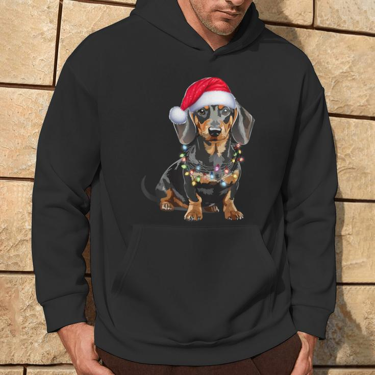 Dachshund Dog Santa Hat Christmas Light Kapuzenpullover Lebensstil