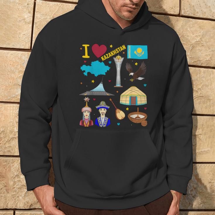 I Love Kazakhstan Hand Drawn Kazakh Landmarks Flag And Map Kapuzenpullover Lebensstil