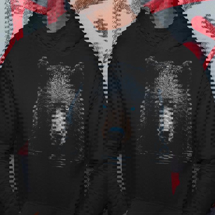 Bear Animal Motif Blue Eyes Illustration Bear Hoodie Unique Gifts