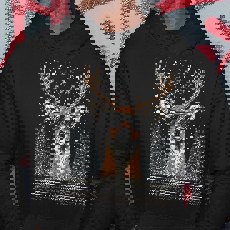 Christmas Reindeer With Sunglasses Ugly Christmas Hoodie Unique Gifts