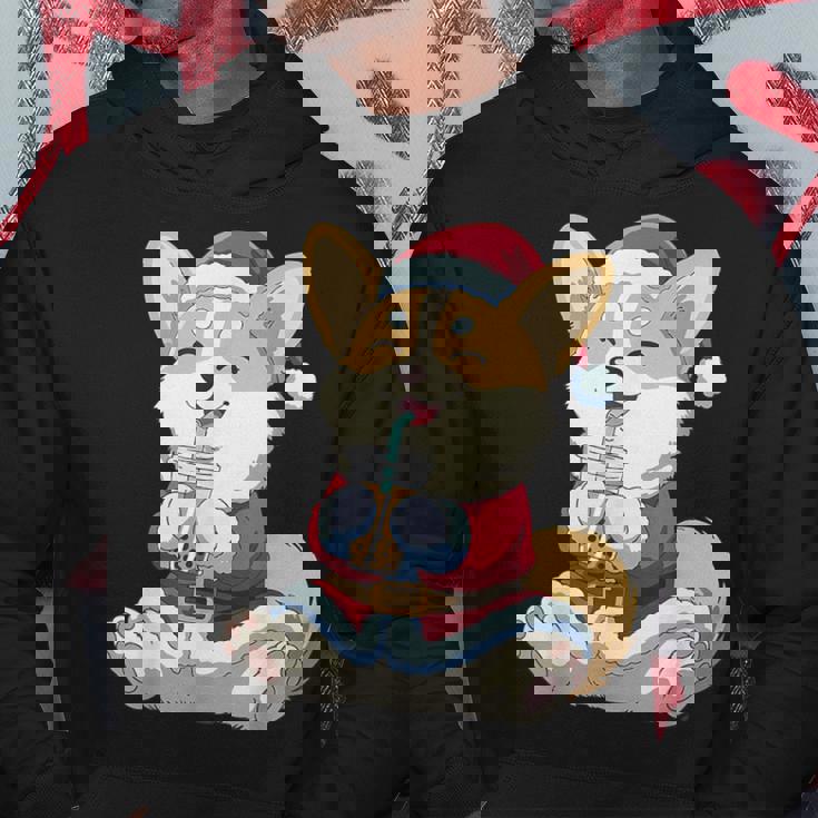 Santa Dog Boba Bubble Tea Christmas Corgi Lover Xmas Hoodie Unique Gifts