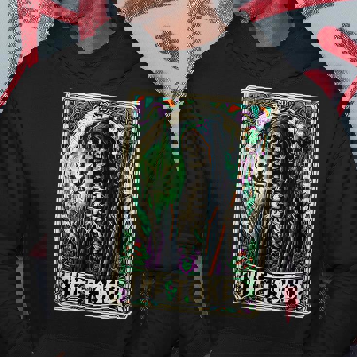 Tarot Card The Toker 420 Cannabis Skeleton Stoner Weed Goth Hoodie Personalized Gifts
