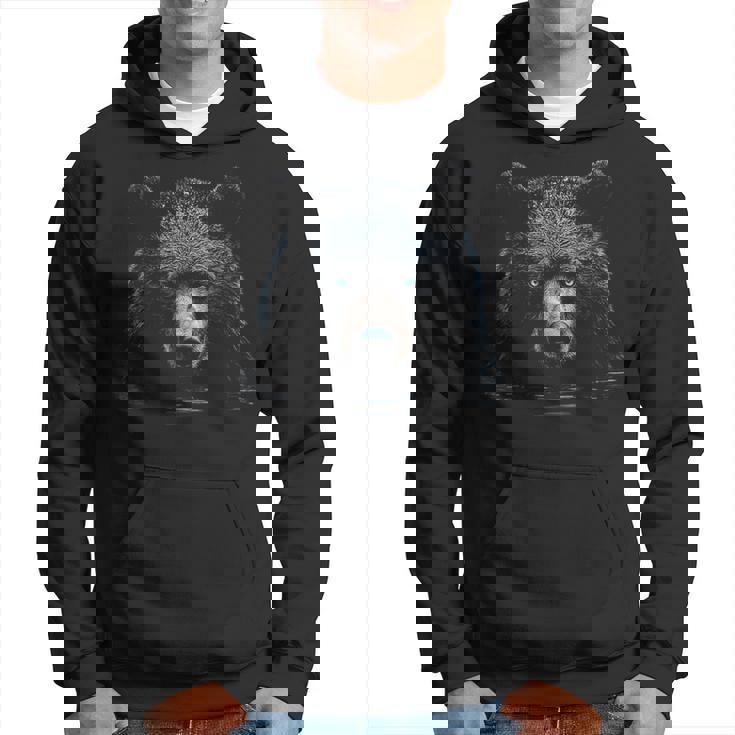 Bear Animal Motif Blue Eyes Illustration Bear Hoodie
