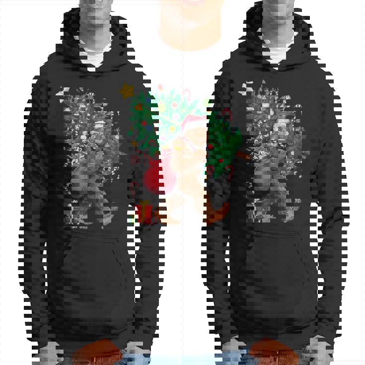 Bigfoot Santa Christmas Tree Lights Xmas Boys Sasquatch Hoodie
