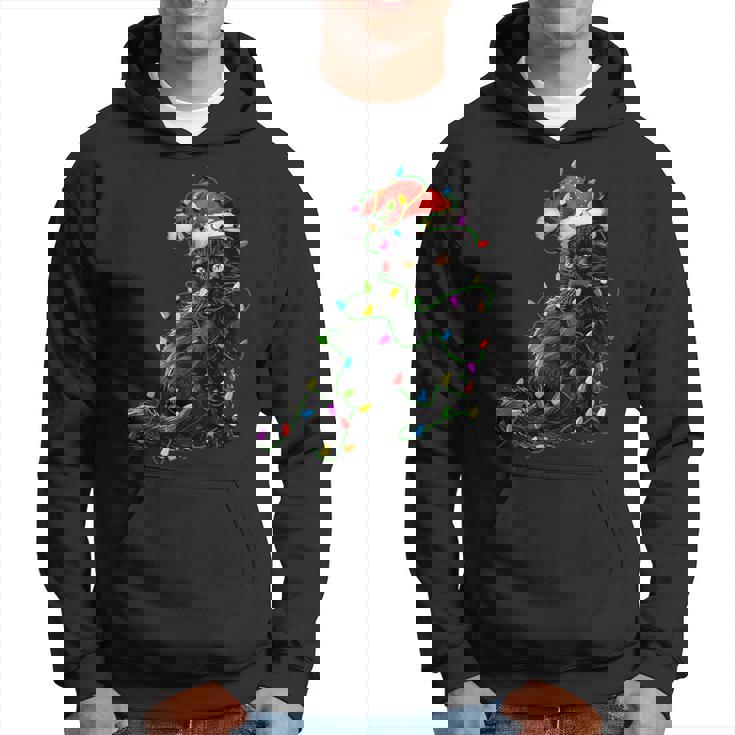 Black Cat Santa Christmas Tree Lighting Xmas Hoodie