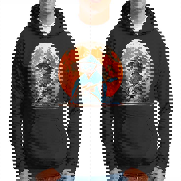 Japanese Samurai Cat With Electric Guitar Kimono Cat Guitar Hoodie