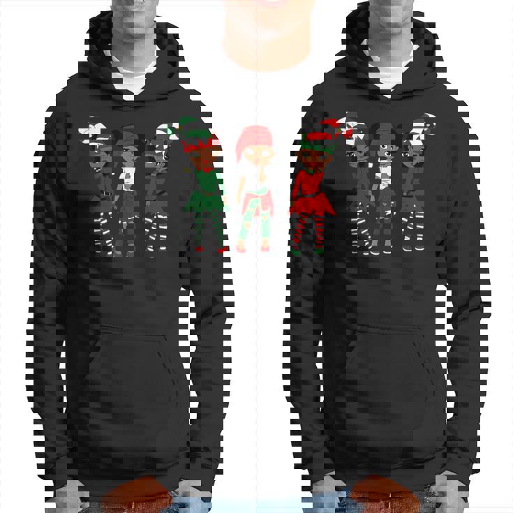 Merry Christmas Black Afro African Santa Hat Elf Melanin Kid Hoodie