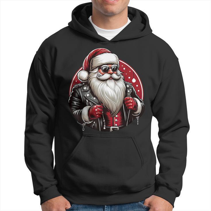 Sweat à Capuche Homme Père Noël Motard - Pull De Noël Rock Et Amusant - Impression 3D - Cadeau Pour Motard