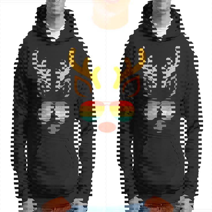 Reindeer Sunglasses Retro Sunset Christmas Family Matching Hoodie
