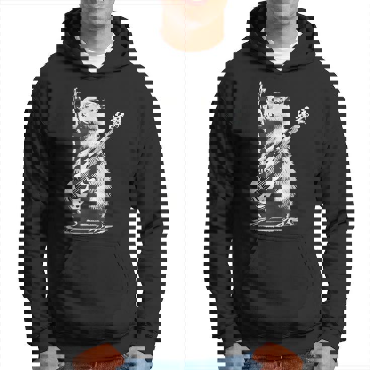 Vintage Capybara Playing Guitar Retro Capybara Rock Music Hoodie