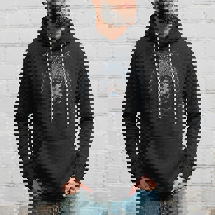 Bear Animal Motif Blue Eyes Illustration Bear Hoodie Gifts for Him