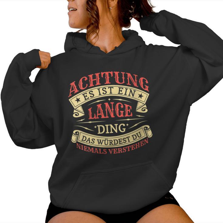 Women's Achtung Es Ist Ein Lange Ding Last Name Plate With-Neck S Kapuzenpullover für Damen