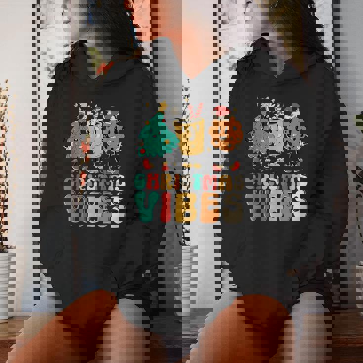 Vintage Groovy Christmas Santa Claus Christmas Vibes Women Hoodie Gifts for Her
