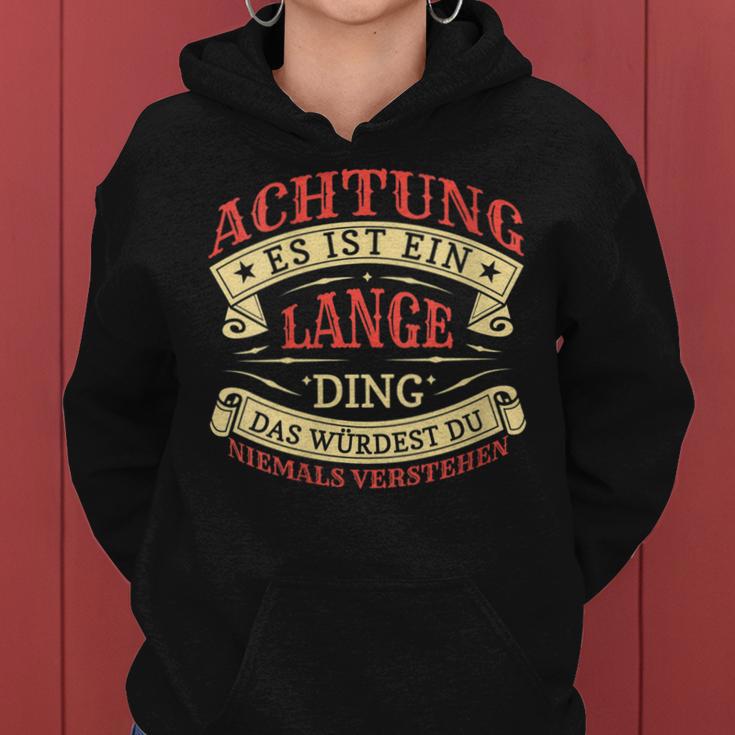 Women's Achtung Es Ist Ein Lange Ding Last Name Plate With-Neck S Kapuzenpullover für Damen