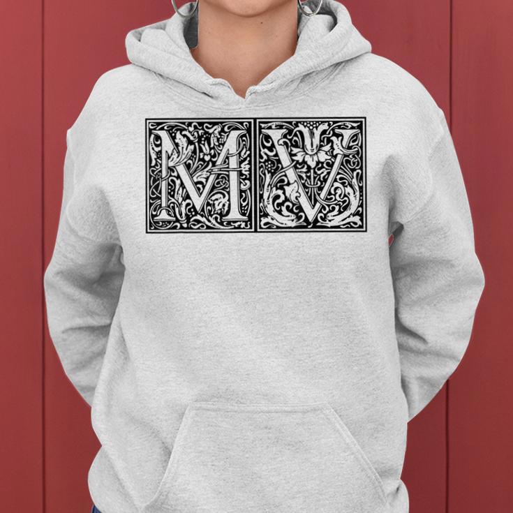 Mv Initials M Name Surname Onomastics Onomatology Gray Kapuzenpullover für Damen