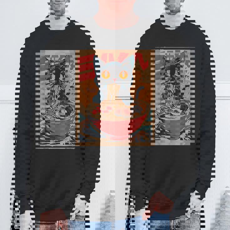 Cat Ramen Japanese Graphic Kawaii Cat Anime Sweatshirt Gifts for Old Men