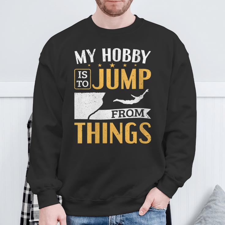 Damen Cliff Jump Mein Hobby Iston Dingen Zu Springen Klippenspringen Mit-Ausschnitt Sweatshirt Geschenke für alte Männer