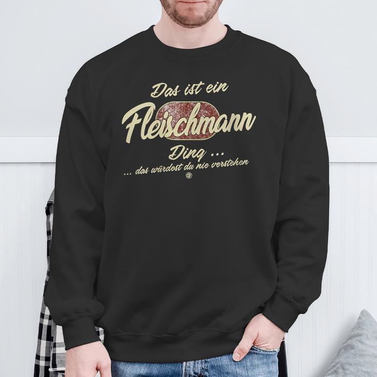 Damen Das Ist Ein Fleischmann Ding Lustiges Familie Fleischmann Mit-Ausschnitt Sweatshirt Geschenke für alte Männer