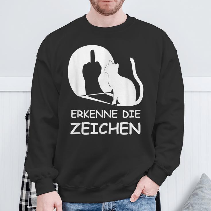 Erkenne Die Zeichen Wkekatze Schattenspiel Cats Sweatshirt Geschenke für alte Männer