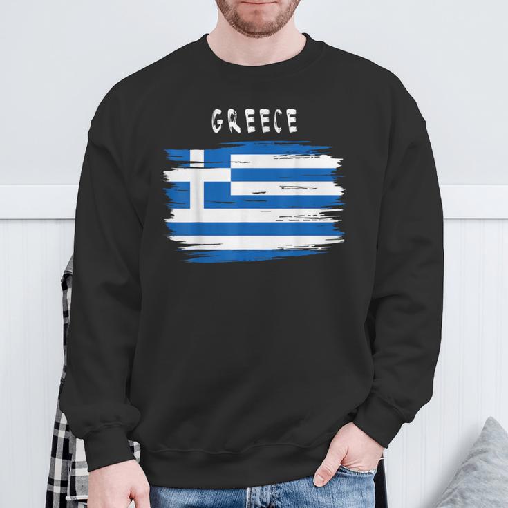 Greece Flag Brush Stroke Style Sweatshirt Geschenke für alte Männer