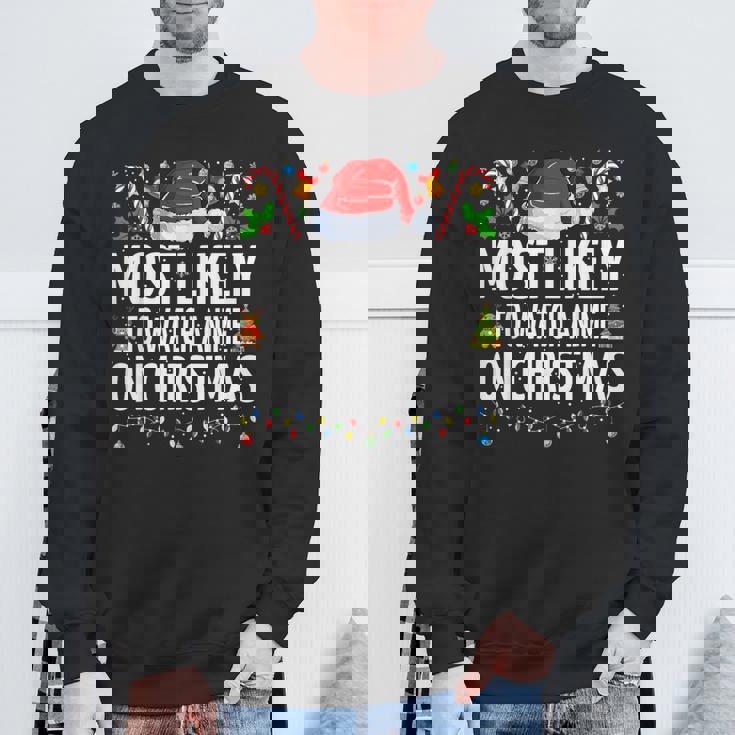 Most Likely To Watch Anime On Christmas Cool Anime Christmas Sweatshirt Gifts for Old Men