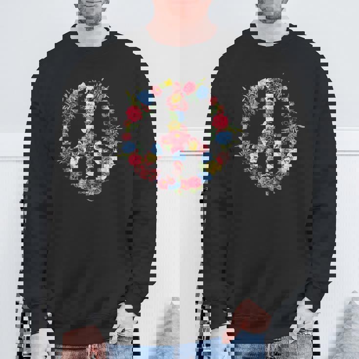 Peace Sign Flower Wreath Love And Kindness Botanical Hippie Sweatshirt Gifts for Old Men