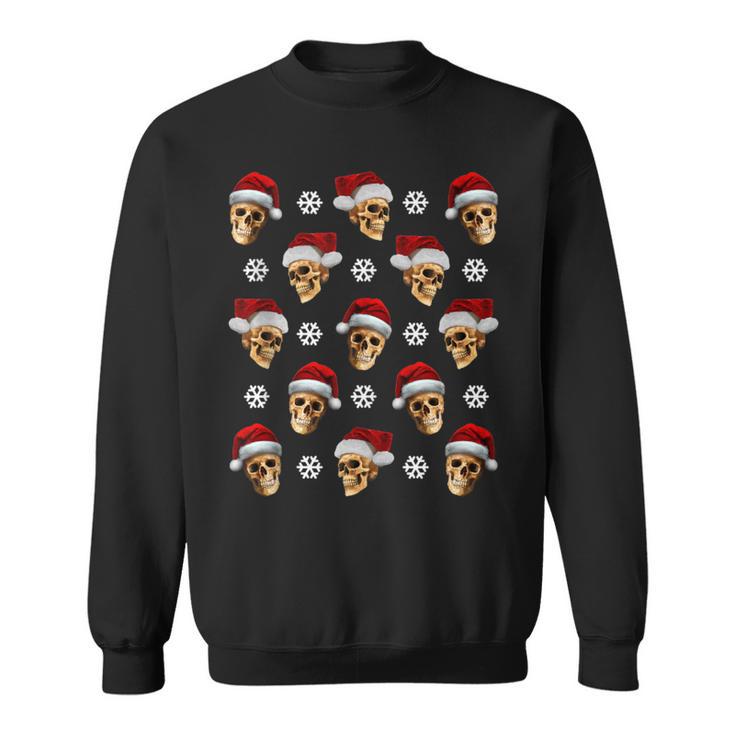 Creepy Anti Christmas Skulls With Santa Hats And Snow Flakes Tank Top Sweatshirt