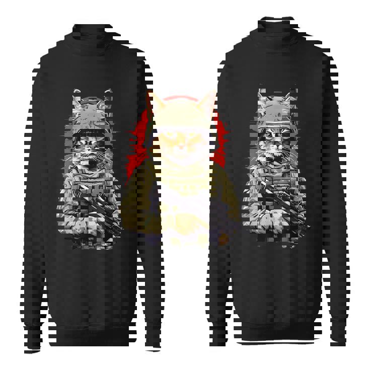 Army Cat With Gun Soldier Warrior Kitty Sweatshirt