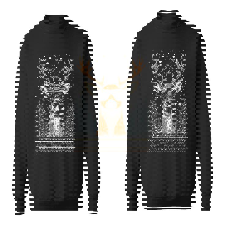 Christmas Reindeer With Sunglasses Ugly Christmas Sweatshirt