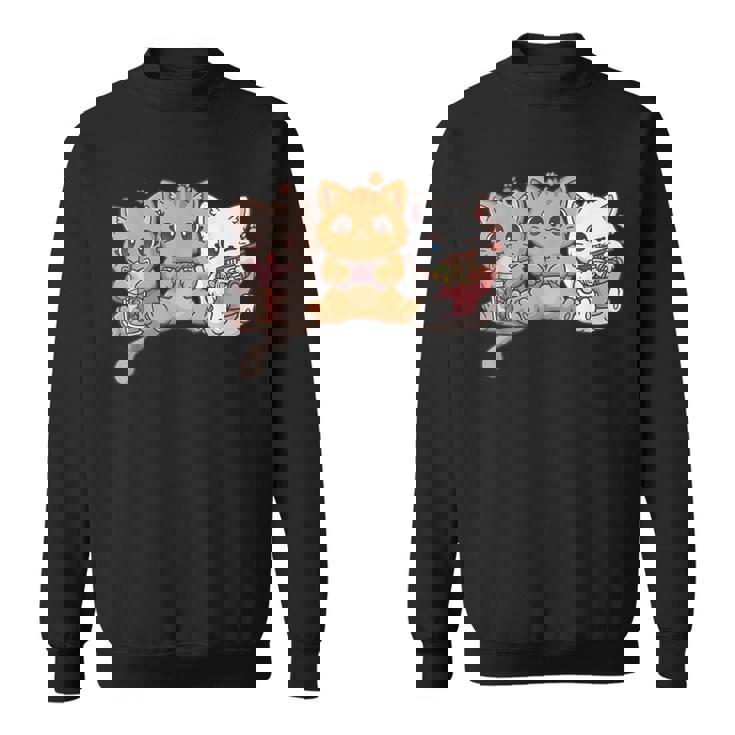 Kawaii Gamer Gaming Cat Boba Cat Bubble Tea Ramen Cats Sweatshirt