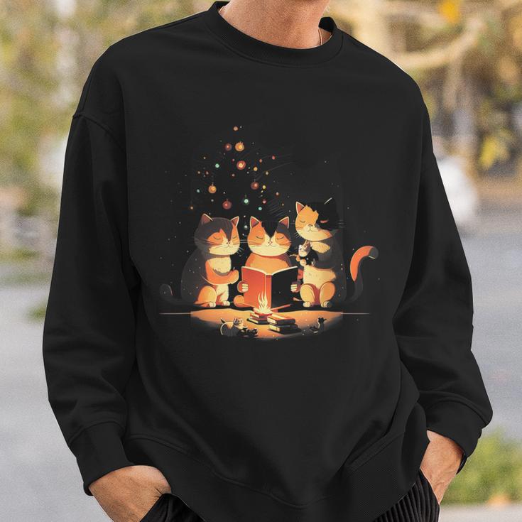 Weihnachtskatze Katze Süßer Hut Kunst Illustration Sweatshirt Geschenke für Ihn