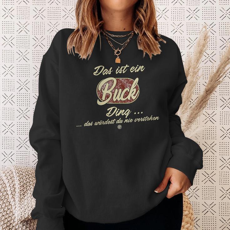 Damen Das Ist Ein Buck Ding Lustiges Familie Buck Mit-Ausschnitt Sweatshirt Geschenke für Sie