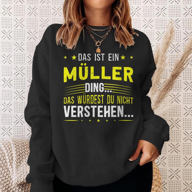 Damen Das Ist Ein Müller Ding Spruch Für Familie Müller Mit-Ausschnitt Sweatshirt Geschenke für Sie