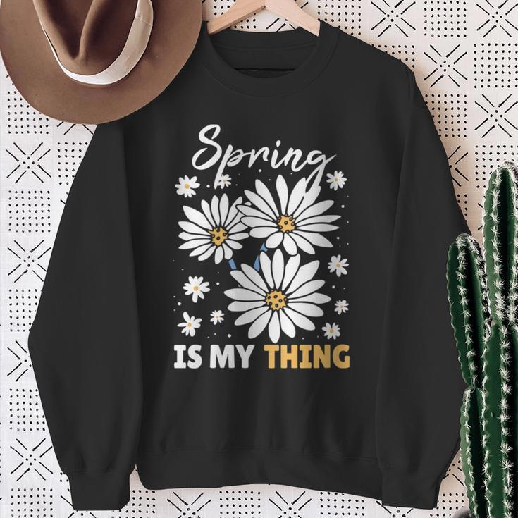 Damen Frühling Ist Mein Ding Gänseblümchen Mit-Ausschnitt Sweatshirt Geschenke für alte Frauen