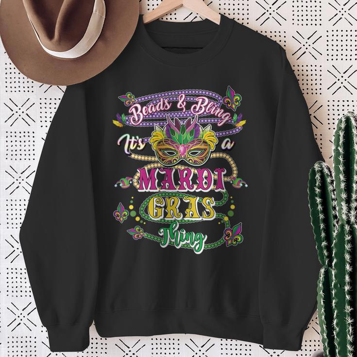 Damen Mardis Gras Perlen Und Bling Es Ist Ein Mardi Gras Ding Mit-Ausschnitt Sweatshirt Geschenke für alte Frauen