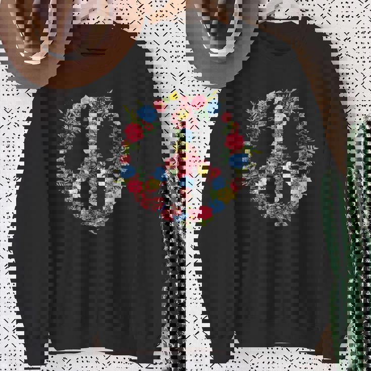 Peace Sign Flower Wreath Love And Kindness Botanical Hippie Sweatshirt Gifts for Old Women