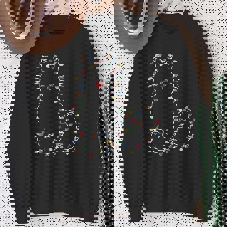 Santa Cat Tangled Up In Christmas Tree Lights Holiday Xmas Sweatshirt Gifts for Old Women