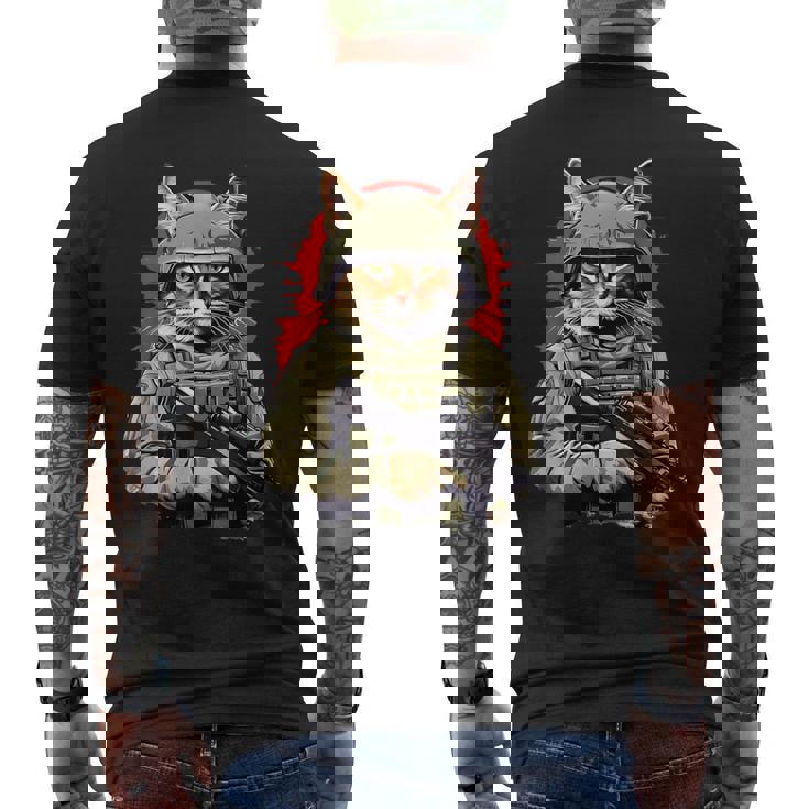 Army Cat With Gun Soldier Warrior Kitty Men's T-shirt Back Print
